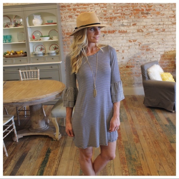 Infinity Raine Dresses & Skirts - LAST ONE! Black &Ivory Striped Tiered Sleeve Dress